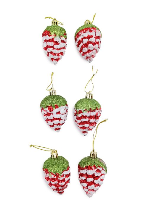 Set de 6 Adornos de Piñas Rojas Rojo