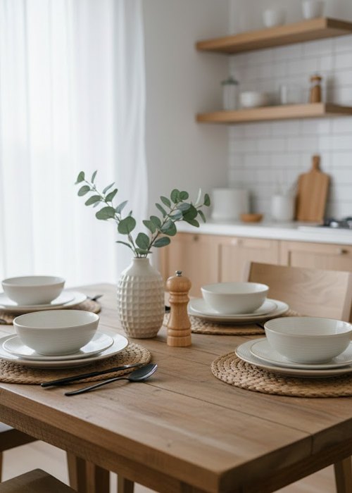 Set de Vajilla de 12 piezas blanco con borde dorad Neutro