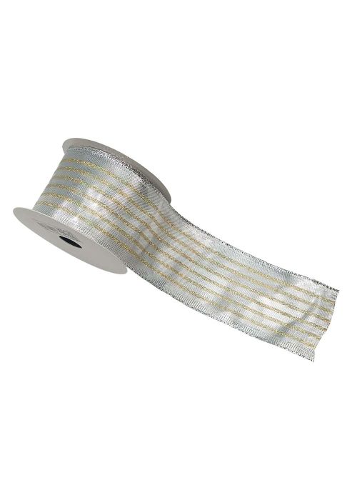 2.5X10YD SILVER AND CHAMPAGNE MESH RIBBON Dorado