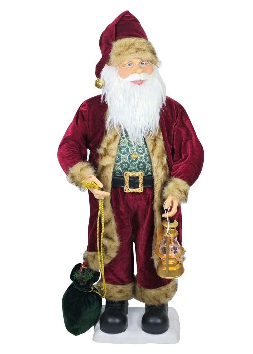 Papá Noel Farol Dorado & Chaleco Verde 100cm Rojo