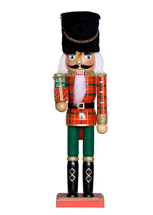 Muñeco Cascanueces Tartan Rojo Gorro Alto 30cm Rojo