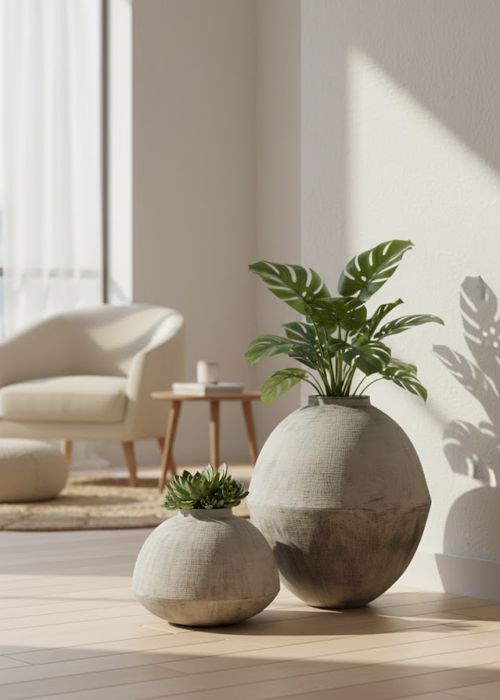 Maceta de cerámica esférica 48cm Neutro