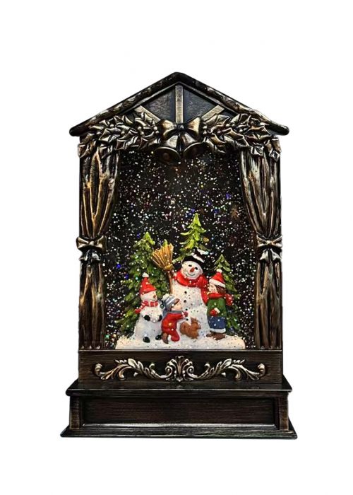 Ventana Invernal LED Familia Nieve Marron