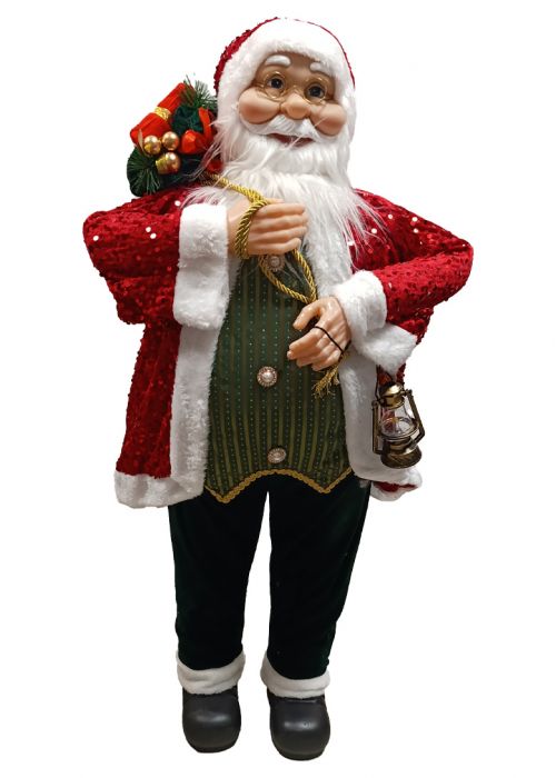 Papá Noel Norte con Lentejuelas y Farol 60 cm Rojo y Blanco