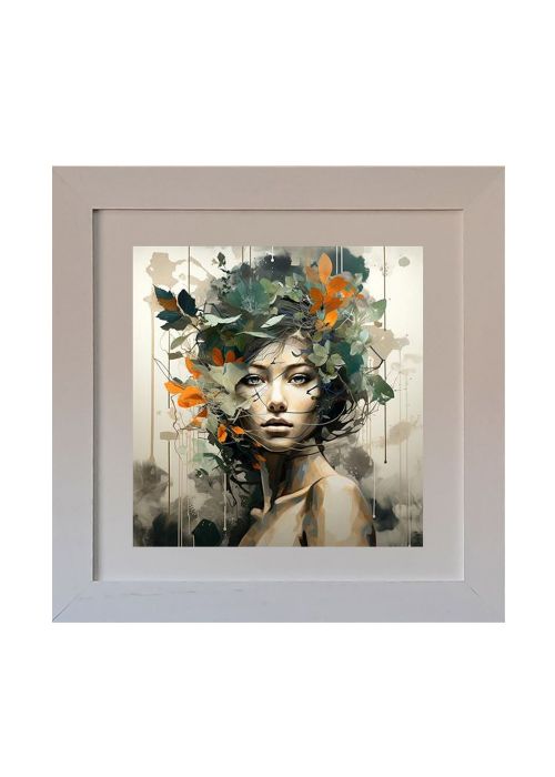 Cuadro Mujer con Flores en La Cabeza 1 Blanco