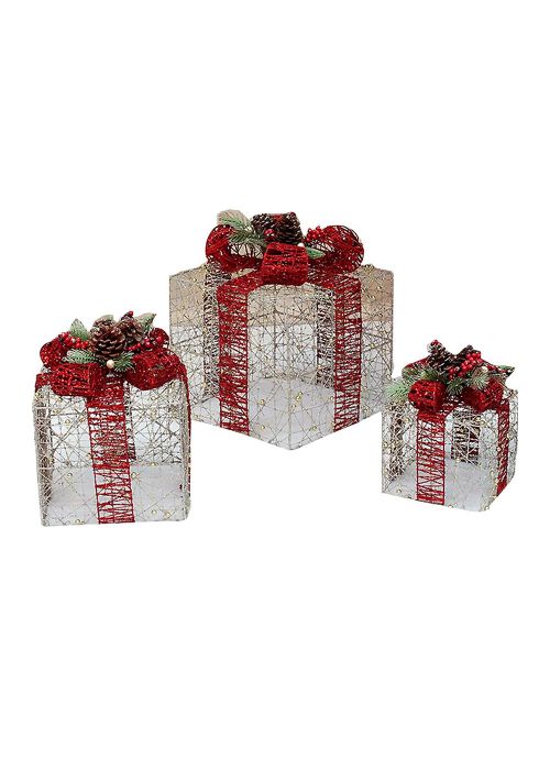 Caja de Regalo Plateada con moño rojo Led Plata