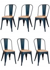 Set Silla Tolix Negra Madera x6 Madera Clara