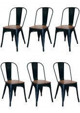 Set Silla Tolix Negra Madera x6 Madera Oscura