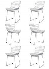 Bertoia Cromada x6 Tapizado Blanco