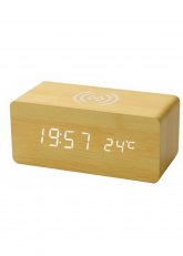 Reloj LED de madera con carga inalámbrica