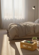 Reloj LED de madera con carga inalámbrica