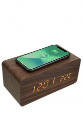 Reloj LED de madera con carga inalámbrica