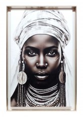 Cuadro Mujer Turbante y Aros Grandes Plata