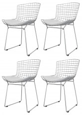 Bertoia Cromada x4 Tapizado Blanco
