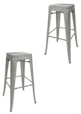 Set Taburete Alto Tolix x2 SP Tono Plata Viejo Texturado