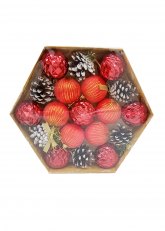 Set de 19 Esferas Rojas y piñas