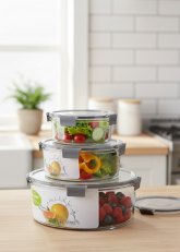 Set de 3 Recipientes herméticos de Vidrio redondos