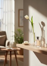 Jarrón de vidrio cilíndrico con borde dorado