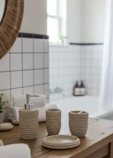 Set Accesorios De Baño 3 Piezas Resina Simil Piedr