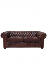 Sillon Chesterfield Cuero de 2 1/2 Cuerpos Cuero Marron Oscuro