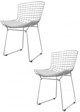 Bertoia Cromada x2 Tapizado Blanco