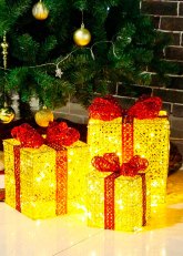 Caja de Regalo Dorada con moño rojo Led